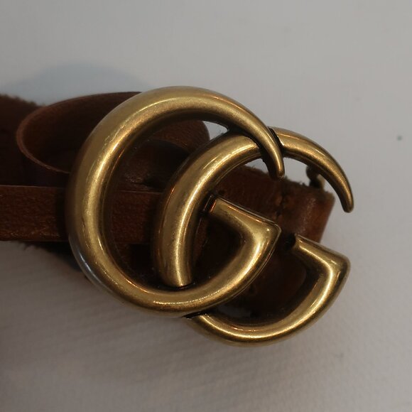 Authentic Gucci Brown Gold-Toned Interlocked GG Logo Buckle Pinhole Belt 80/32 - Picture 6 of 11